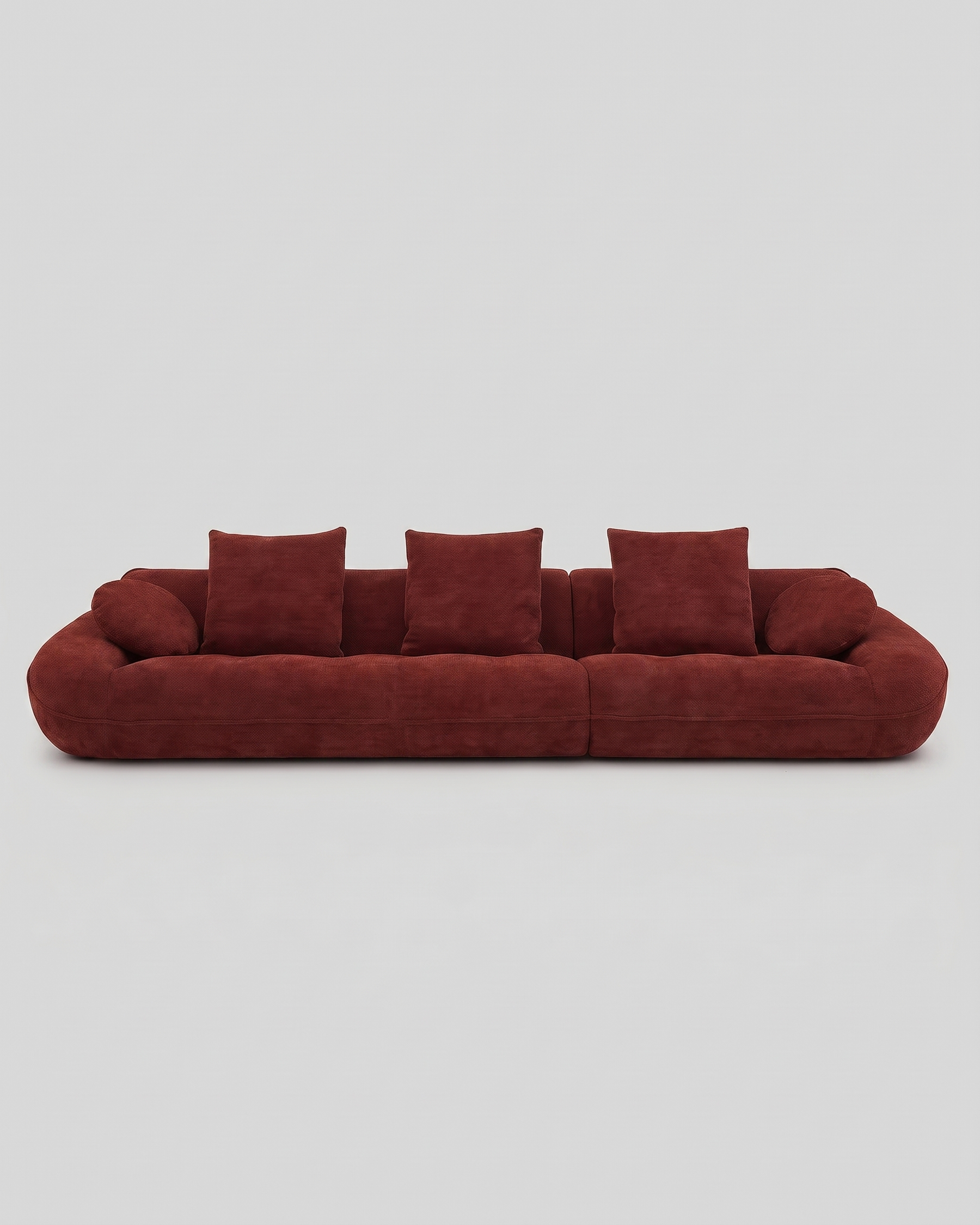 Velor Sculptural Velvet Curved Sofa in Terra Rust, premium French velvet