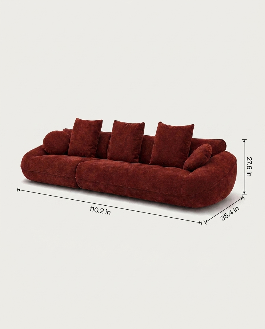 Velor Sculptural Velvet Curved Sofa, dimensions diagram