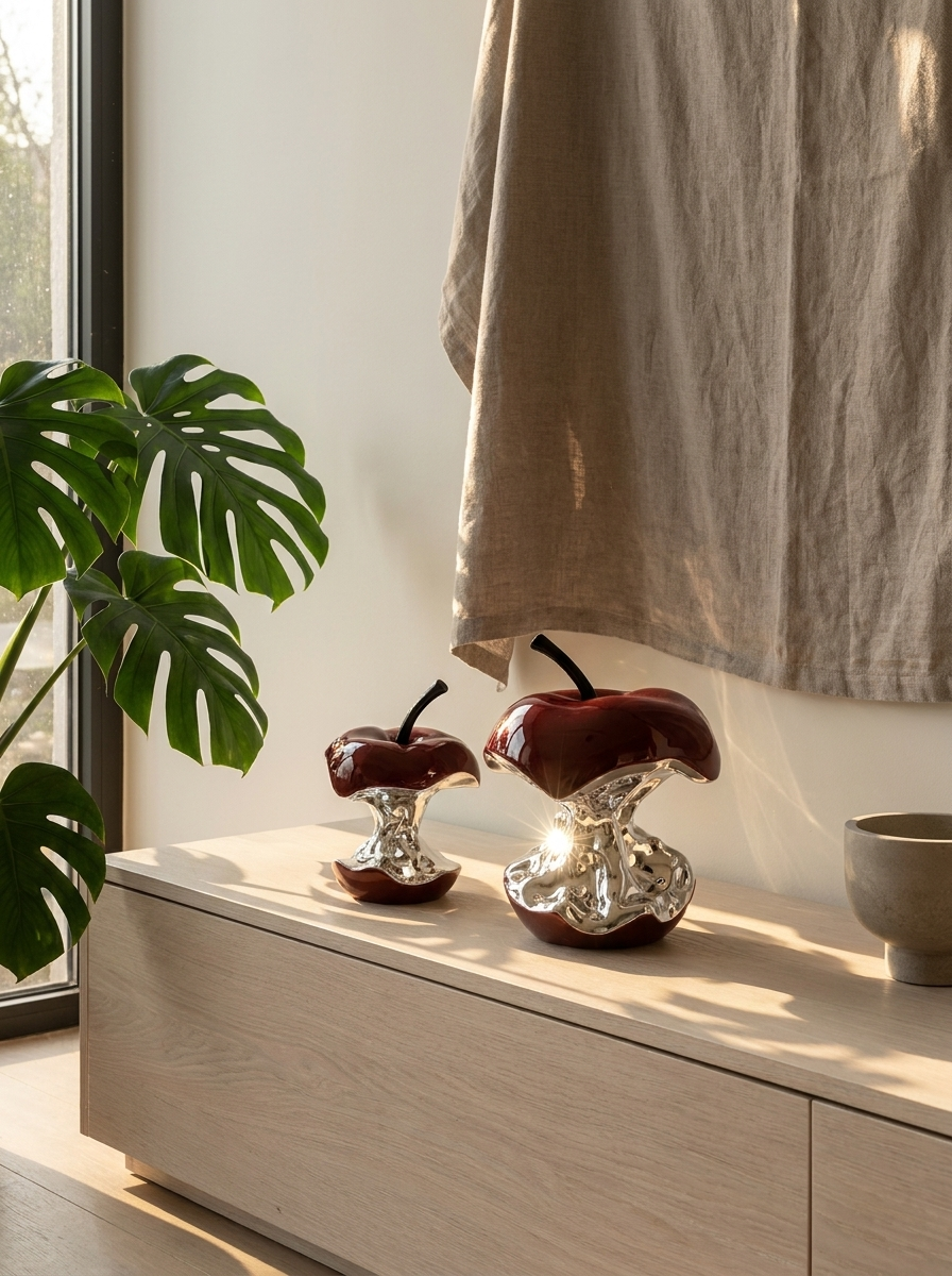 Vidar Apple Sculpture Set, small and large apple sculpture, angled view