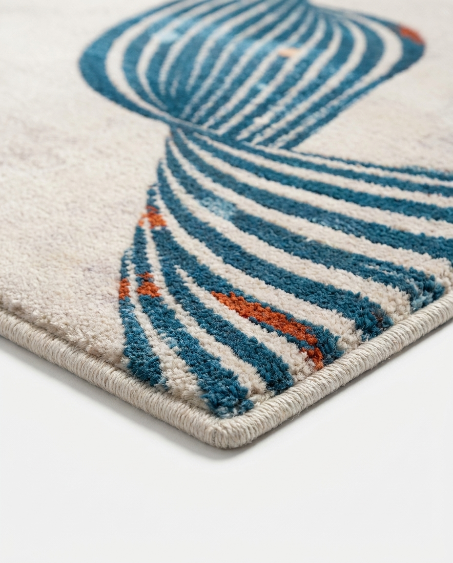 Vind Kinetic Ribbon Rug, close-up of Petrol Blue ribbon detail