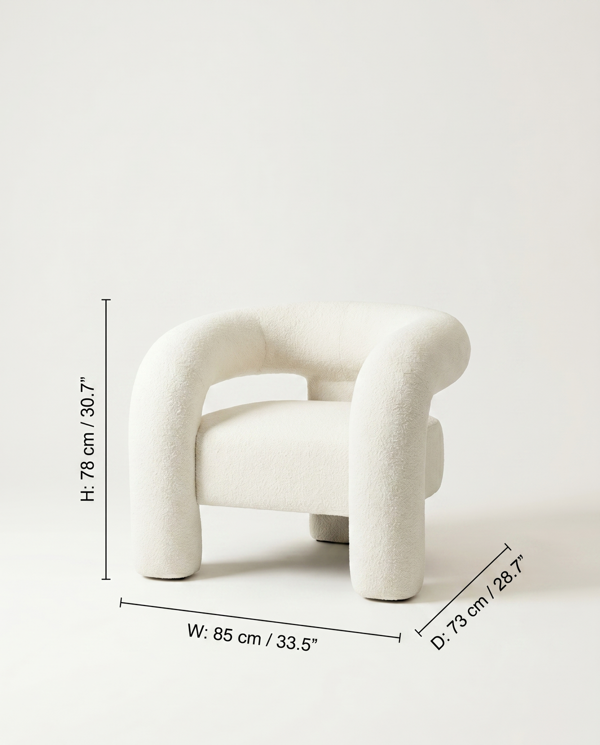 Voss Bouclé Armchair, dimensions diagram