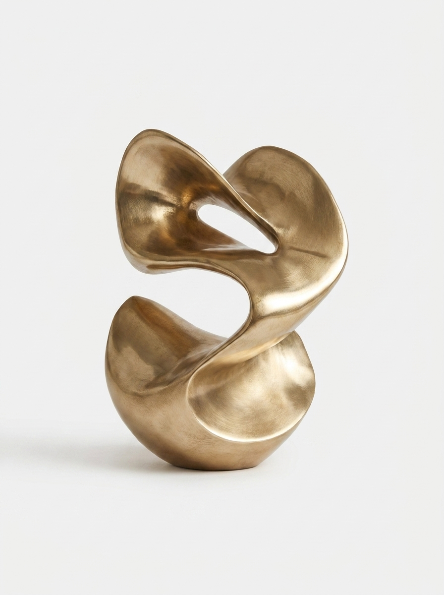 Vril Abstract Sculpture, brushed gold-tone metallic sculptural vase